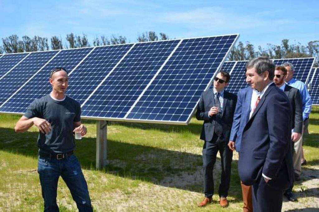 Taking guests on a tour of a solar far