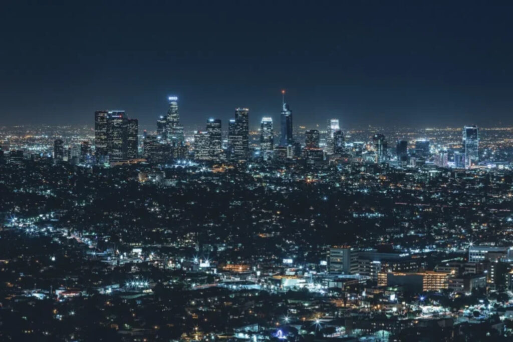 Californian city lit up at night