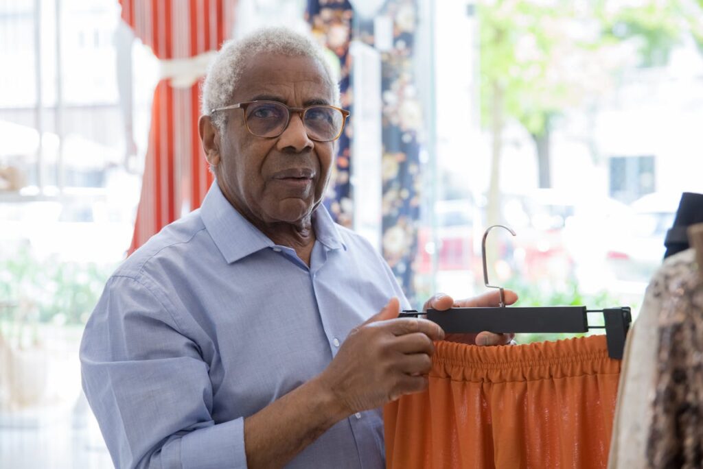 Grandpa hanging clothes