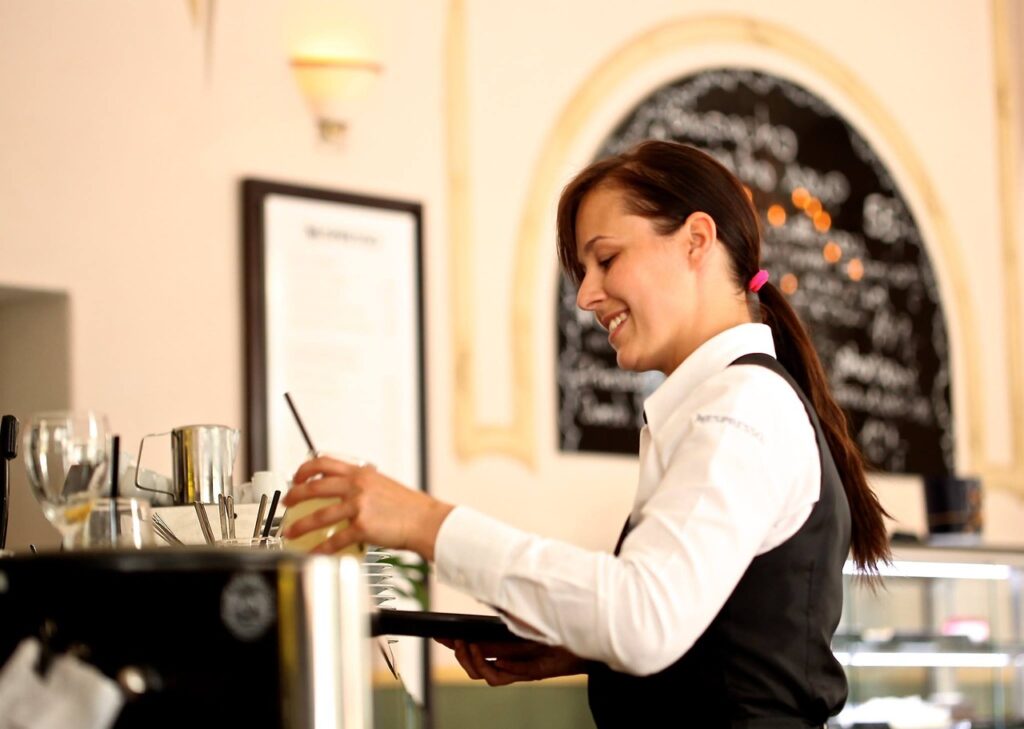 A cheerful waitress