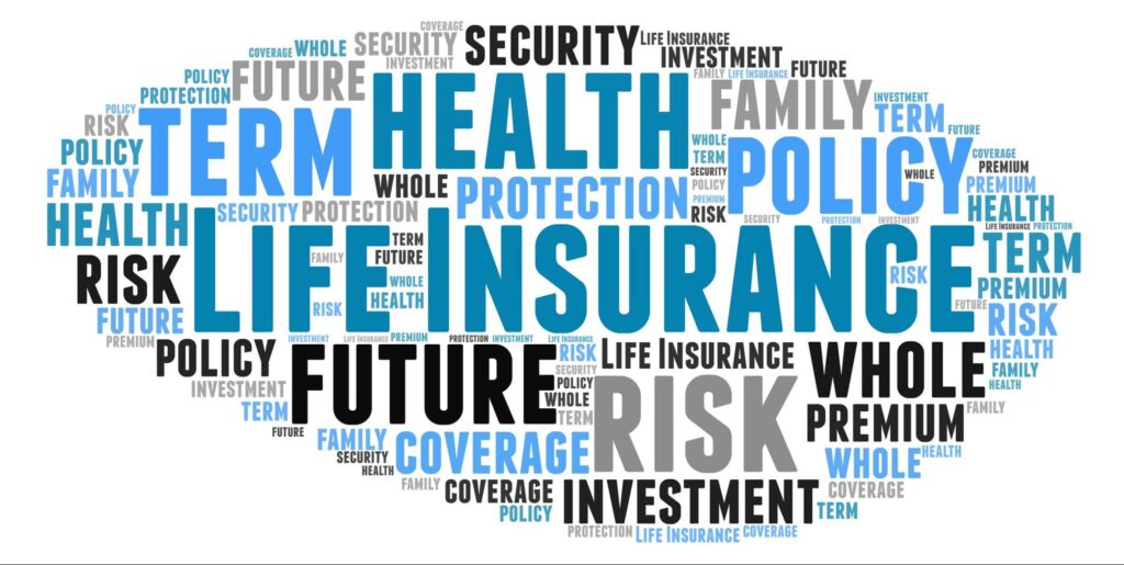 A word cloud featuring "Life Insurance."