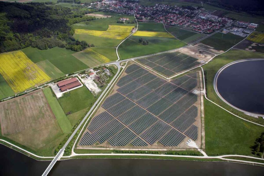 Aerial view of a solar farm