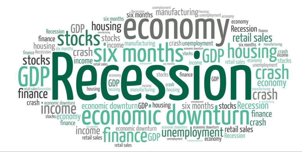 A word cloud featuring "Recession."