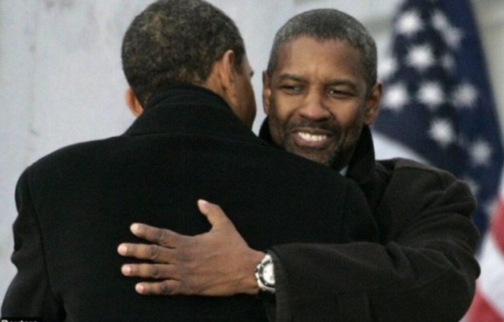 President Obama embraces Oscar-winning actor Denzel Washington