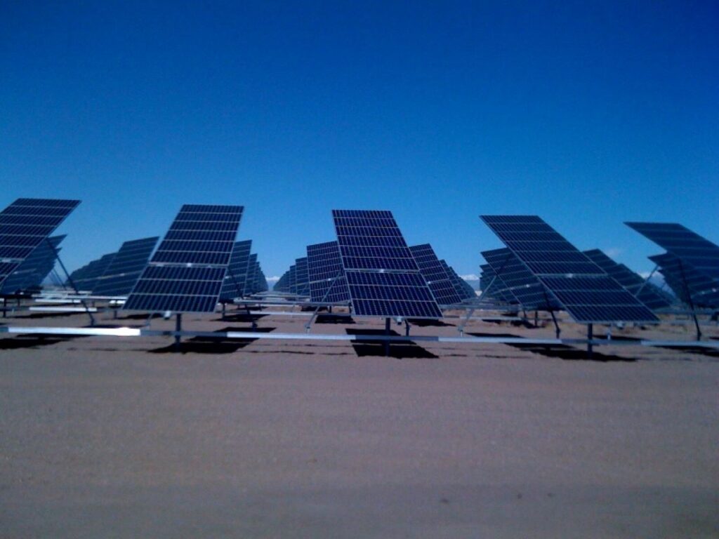 An array of solar panels at a solar farm Workforce Tour at SunPower Solar Plant