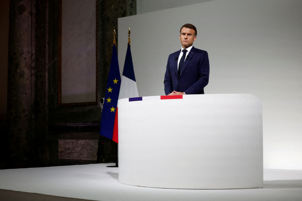 Macron fielding questions at an event