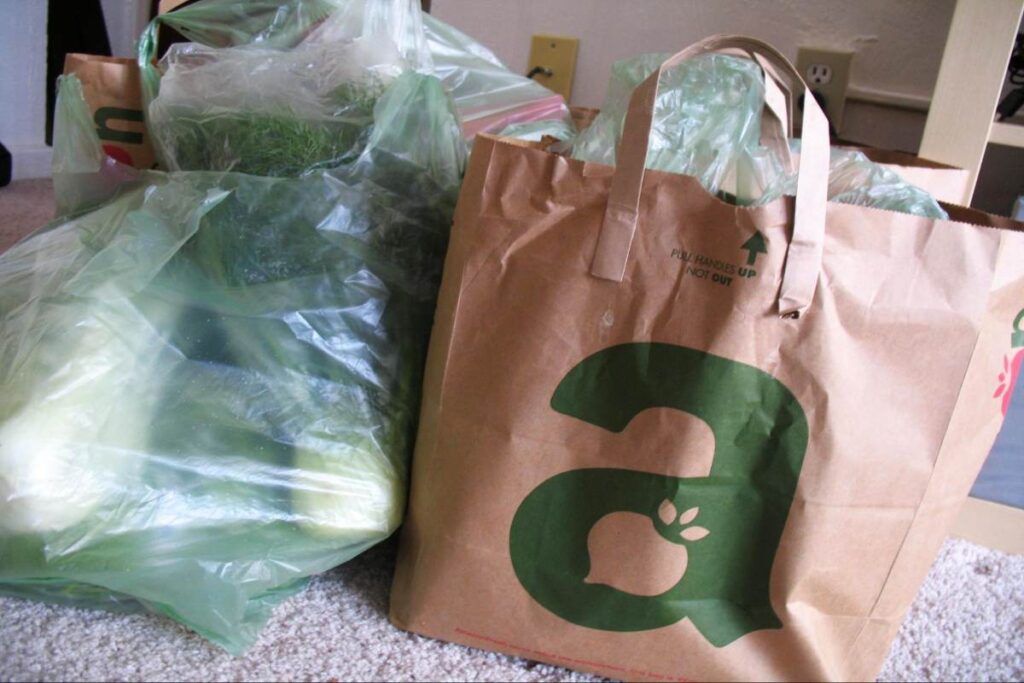 Amazon Fresh groceries delivered in branded paper bag