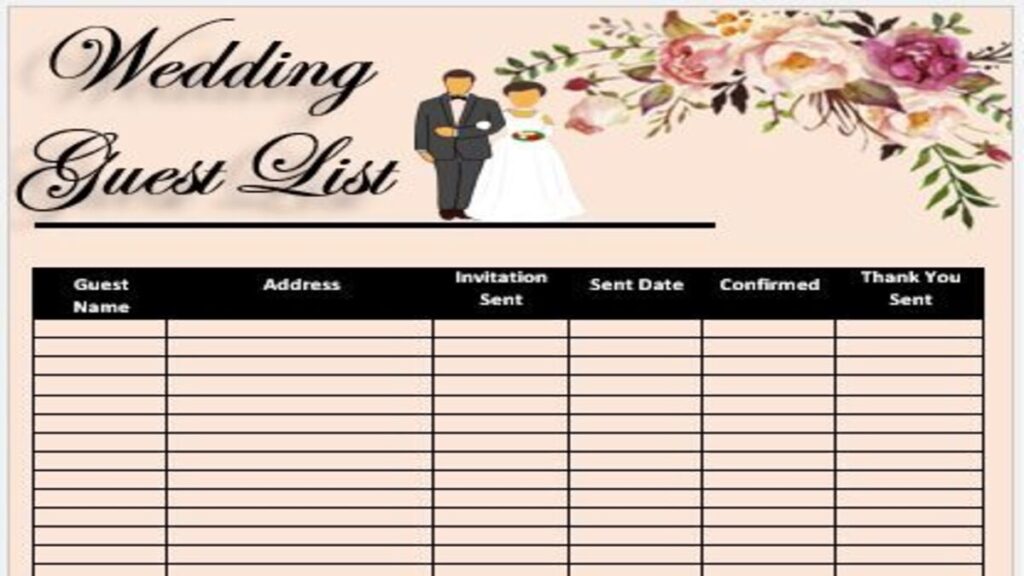 A wedding guest list