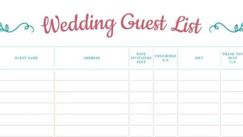 A wedding guest list