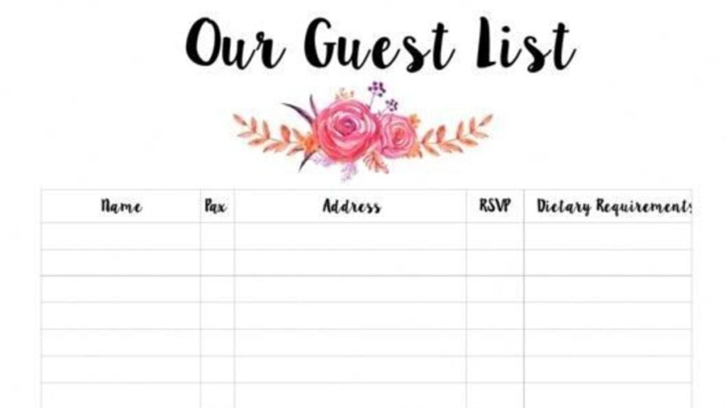 A wedding guest list