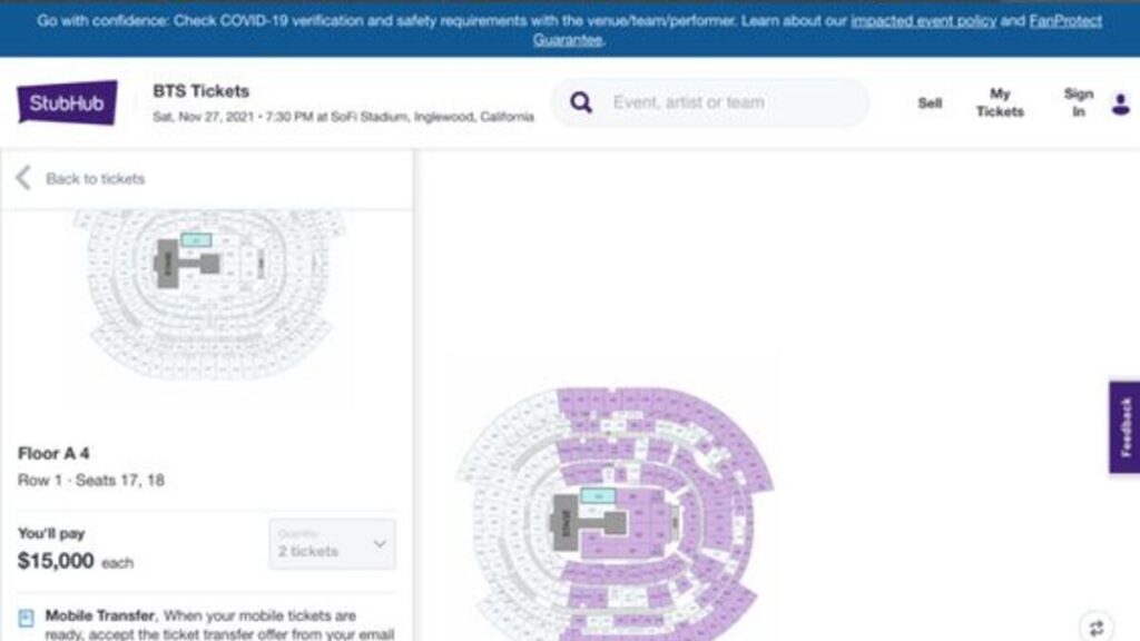 StubHub ticket page