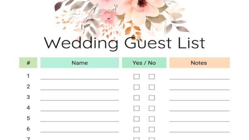 A wedding guest list