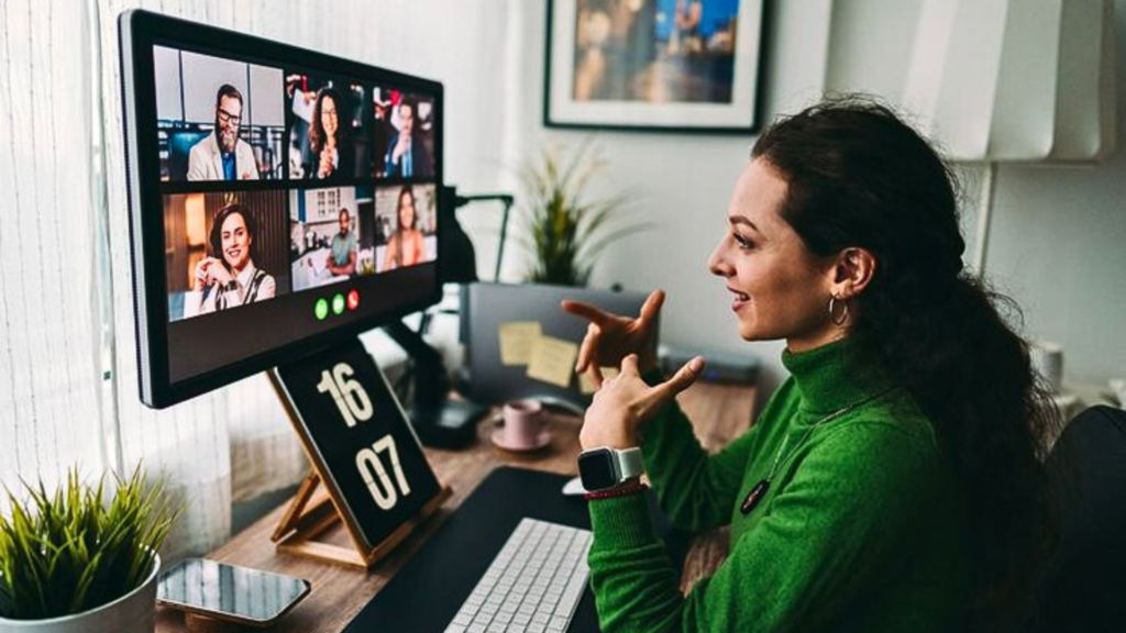 A woman working remotely