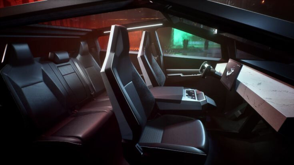 The interior of a Tesla Cybertruck