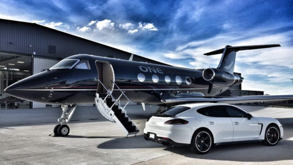 A jet and luxurious car