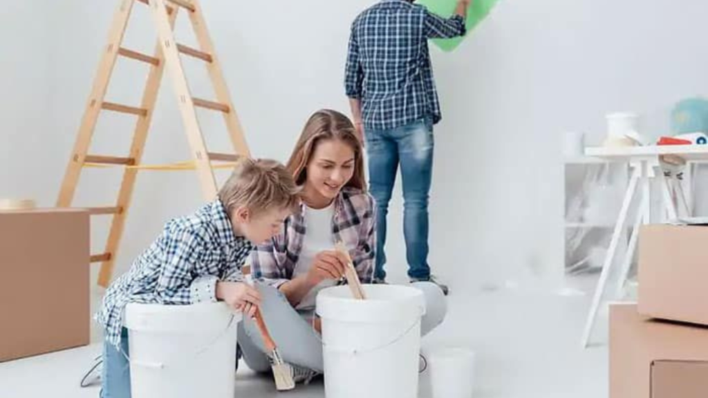 A family remodelling their home with home improvement materials.