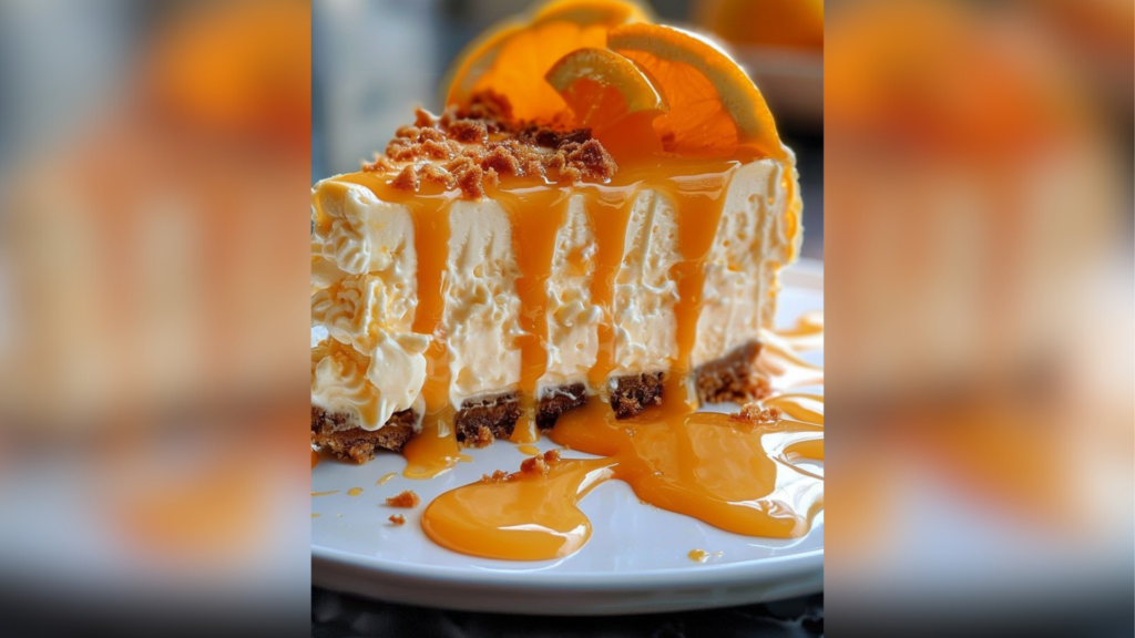 A slice of creamy Orange Dreamsicle Cheesecake