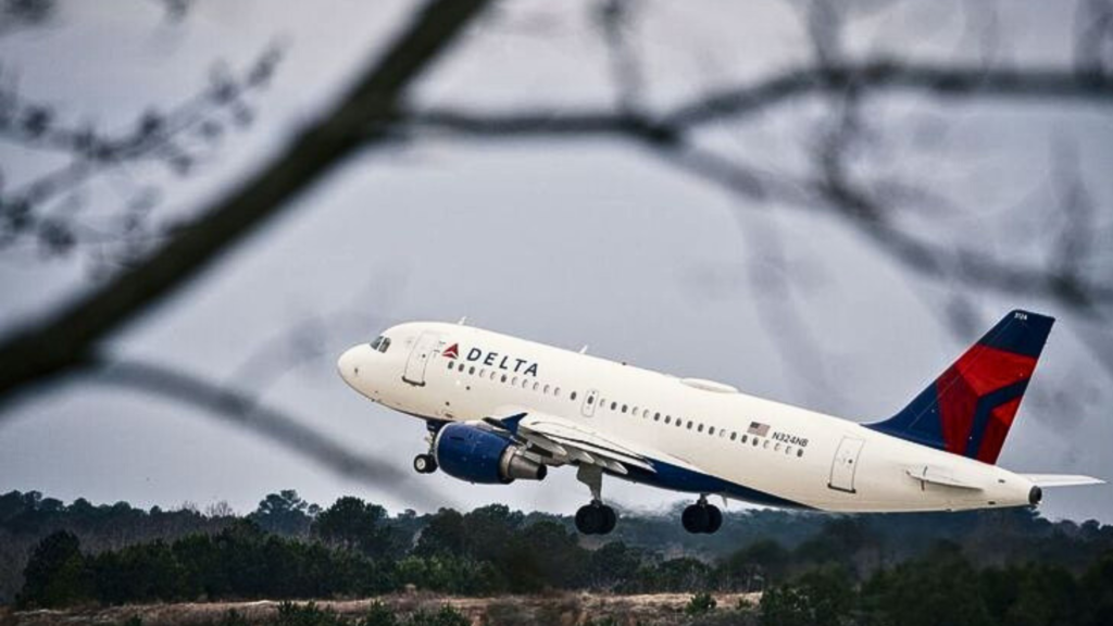 Delta airplane floating in the air