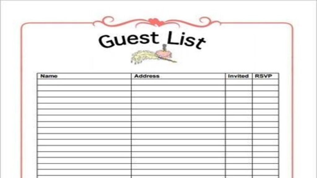 A wedding guest list