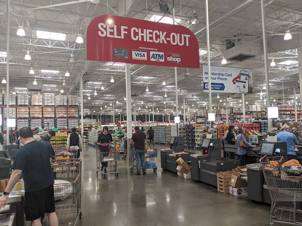 Self-checkout registers in Costco Mission Valley