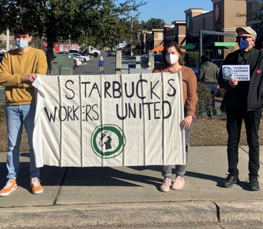 Starbucks employees protesting