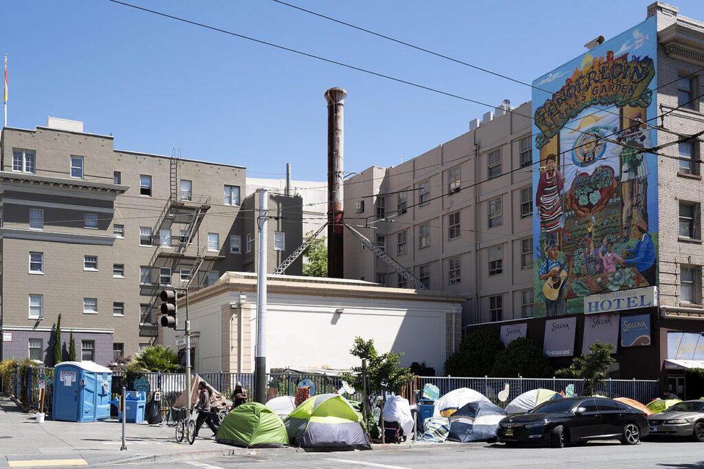 Tents of homeless people litter the face of San Francisco