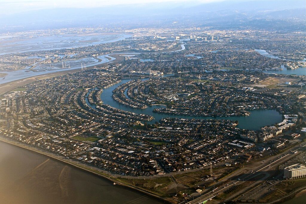 Aerial view of tech cluster in Silicon Valley