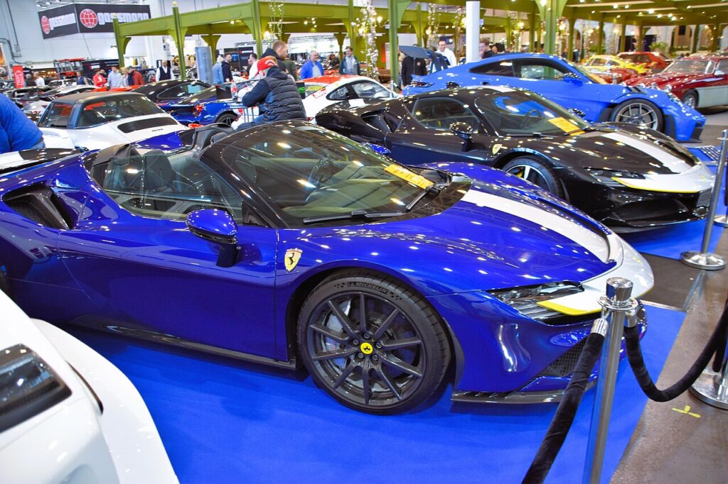 Blue Ferrari on display