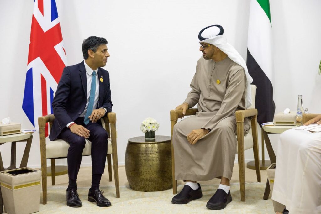 The Prime Minister Rishi Sunak meets the UAE President Mohammed bin Zayed Al Nahyan on the first day of COP27