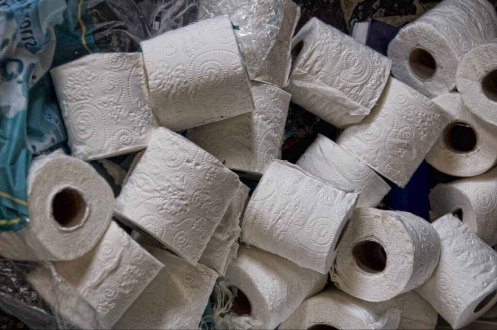 Several rolls of toilet paper