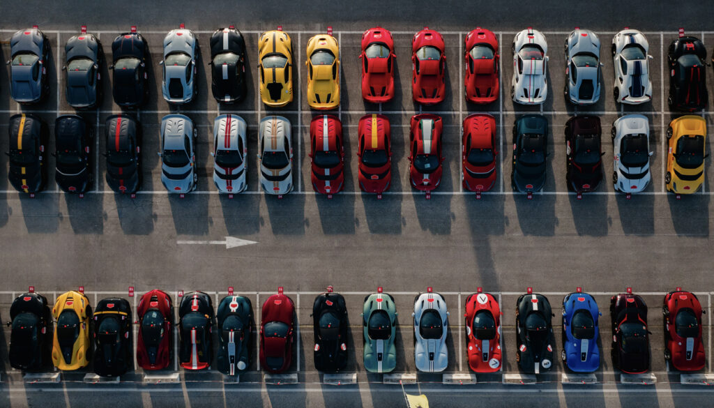 Line up of different Ferrari models