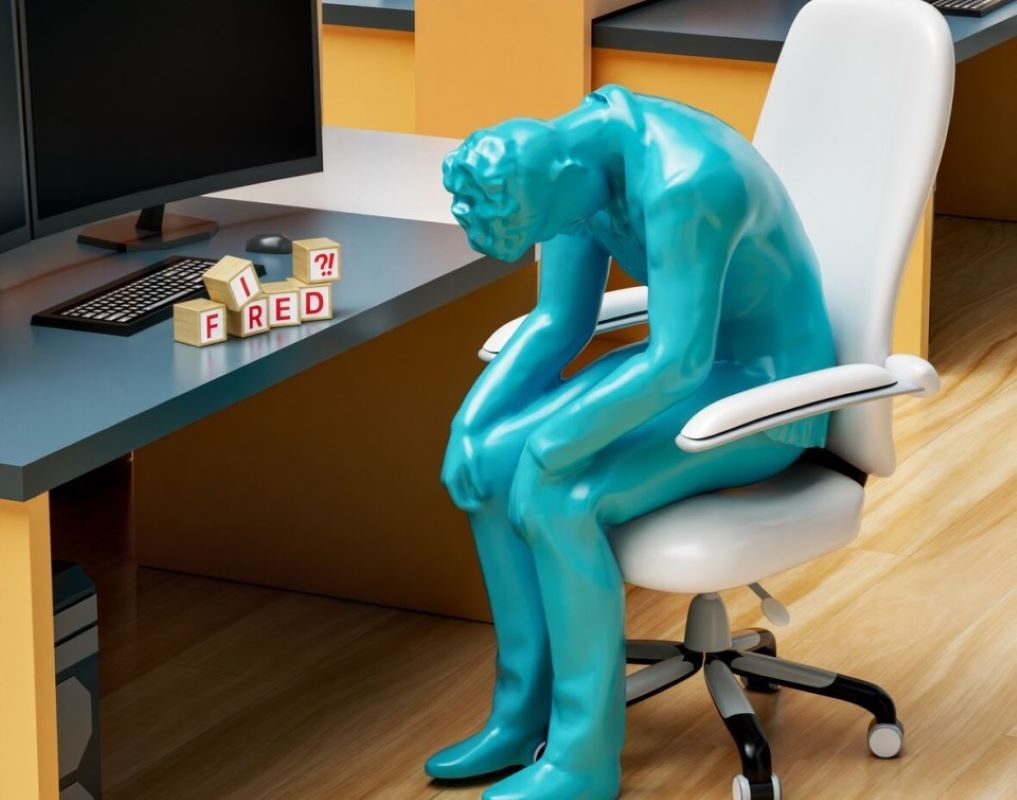 Plastic figure slouched in a chair