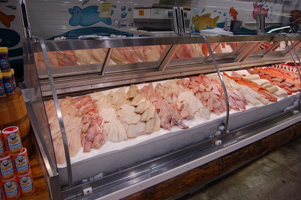 Frozen food on display at a market