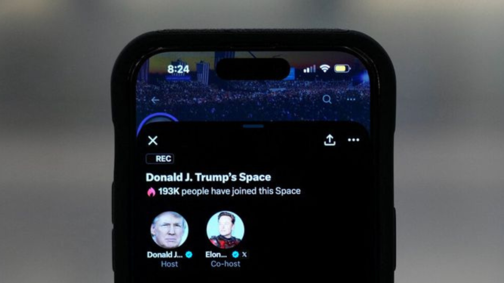 A space conversation of Musk and Trump on X, formerly known as Twitter.