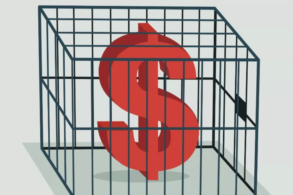 An image of a dollar sign in a cage