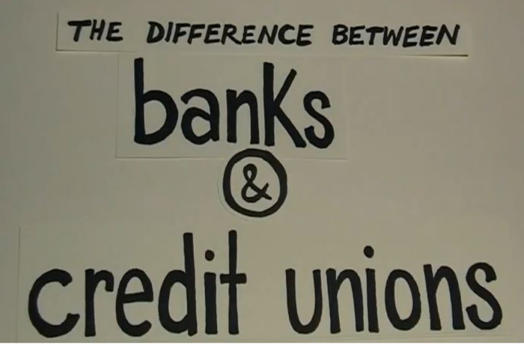 An image with the difference between banks and credit unions written on it