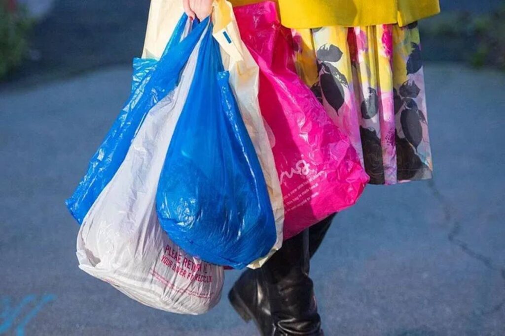 A shopper with plastic bags