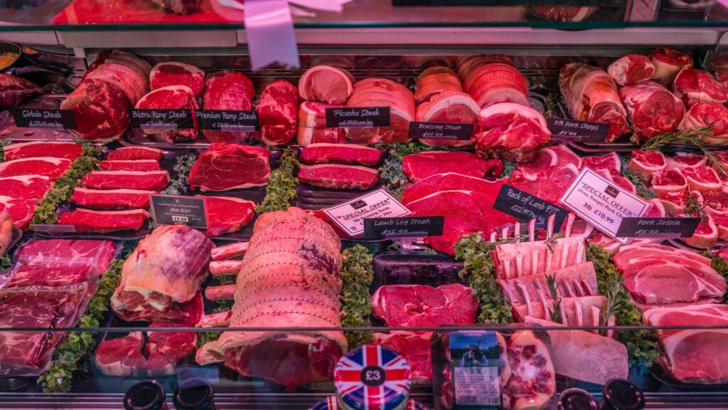 Meat cuts on a store shelf