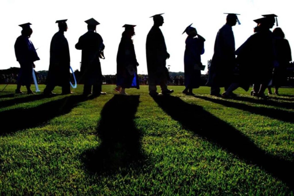 People in a graduation procession