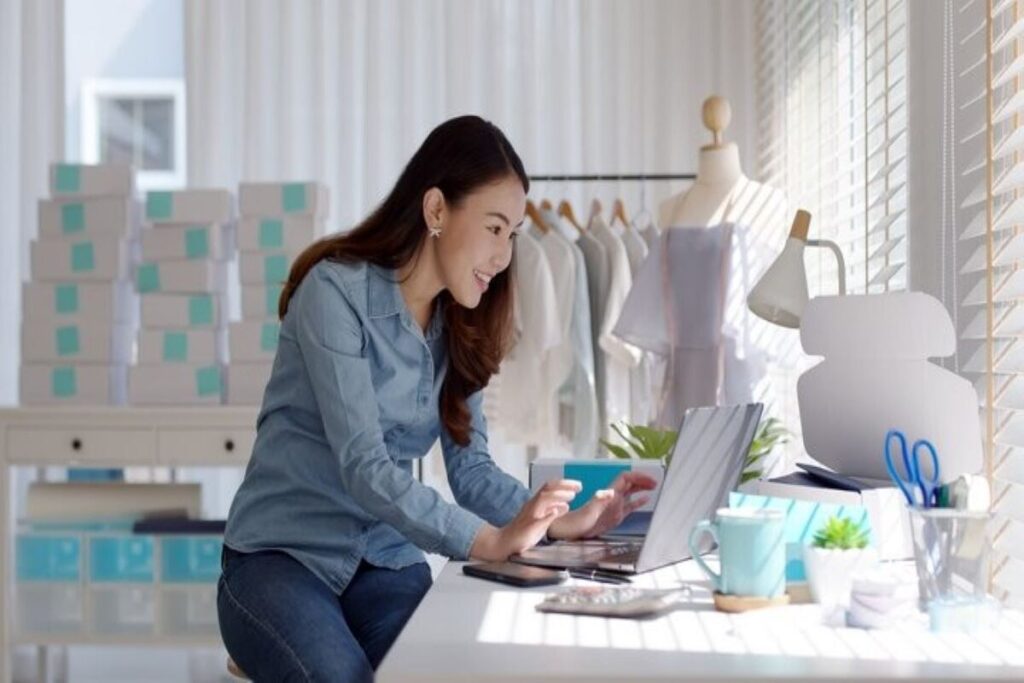 An e-commerce business owner checking her inventory