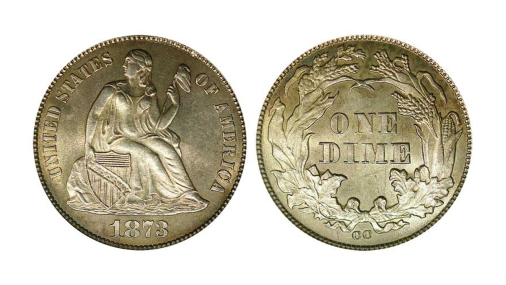 1873-CC Liberty Seated Dime No Arrows