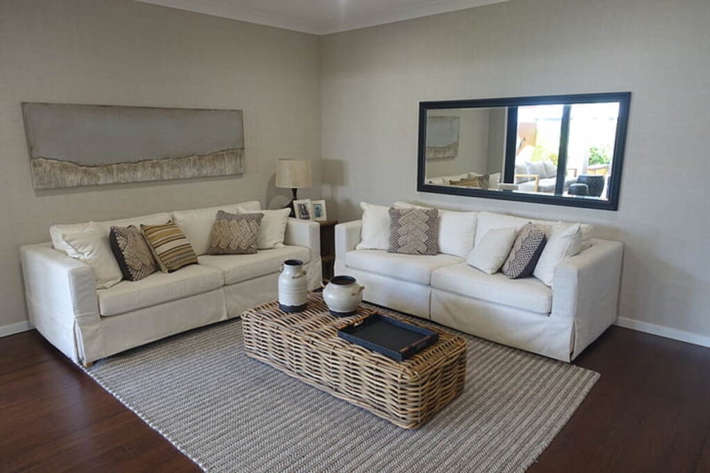 White and brown living room furniture set