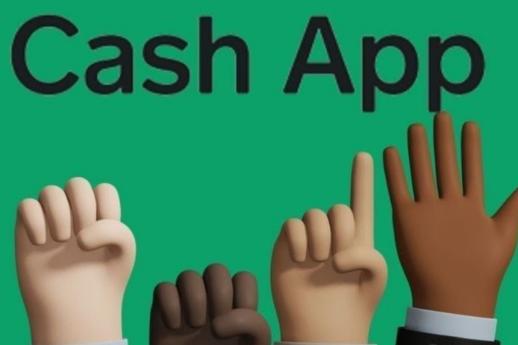 An image of raised hands with cash app written on the background