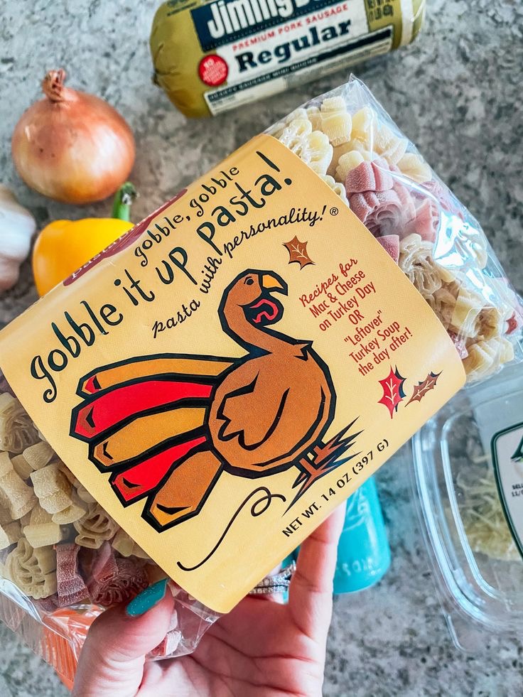 An image of a bag of turkey-shaped pasta