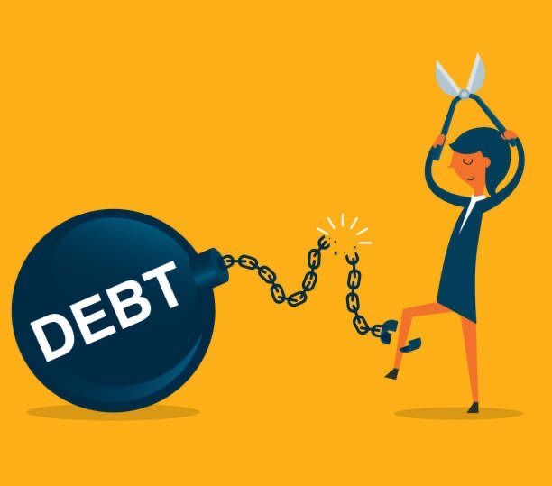 An image depicting a debt free woman