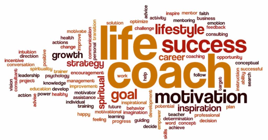 Word cloud highlighting the various roles of a life coach