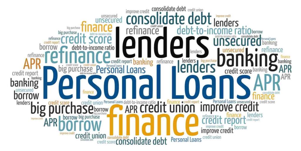 A word cloud featuring "Personal Loans"