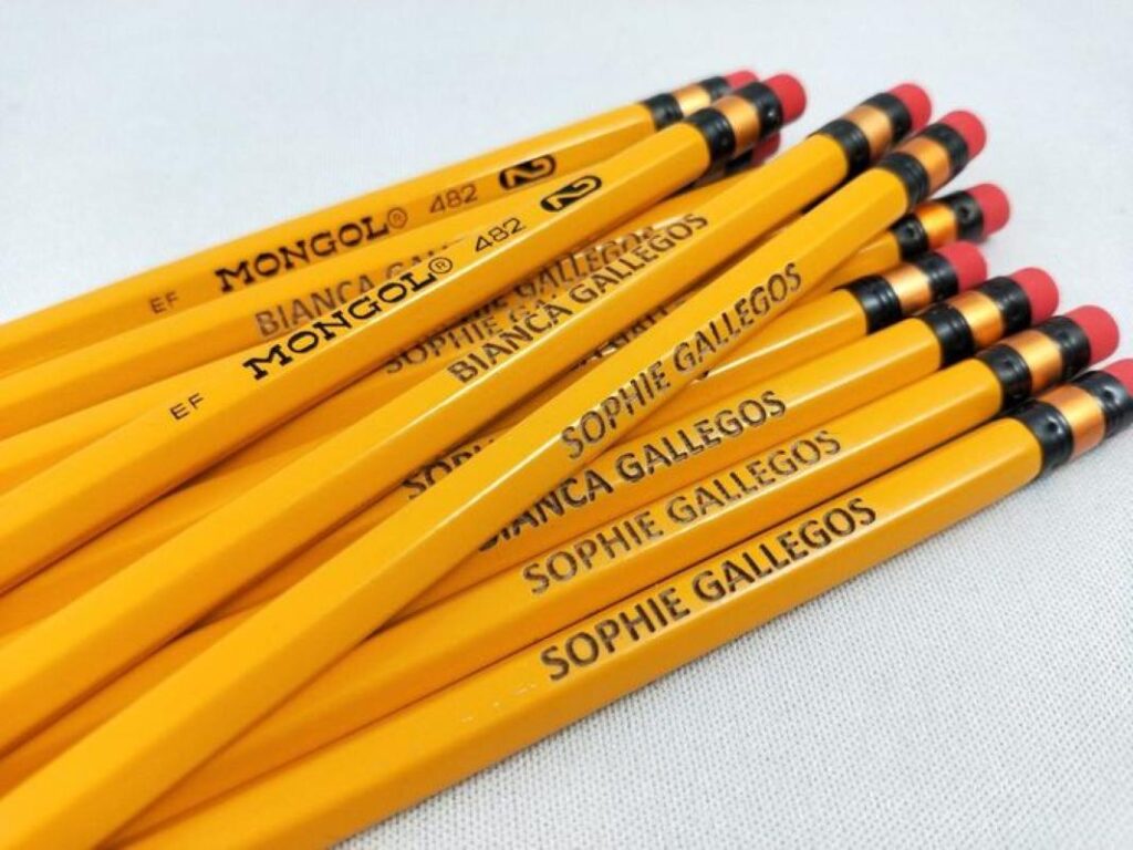 Pencils with student name embossed on them