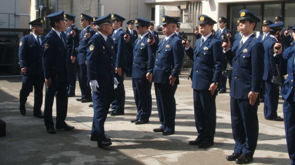 A superintendent reviewing firearms of his officers