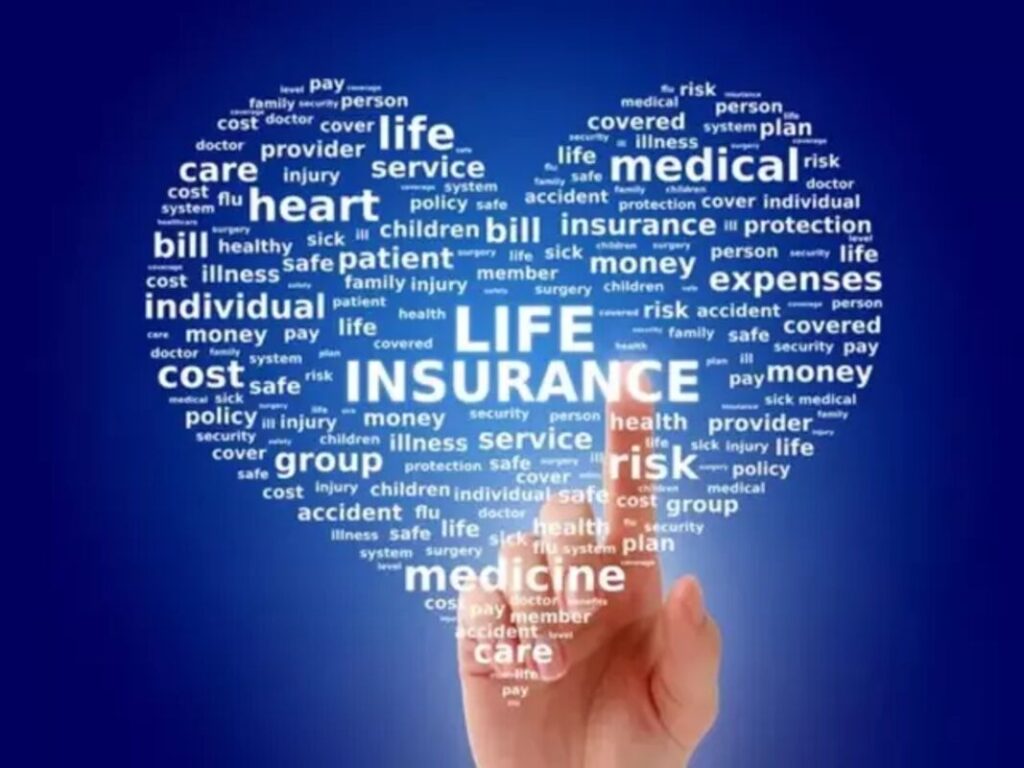 A word cloud in the shape of heart with ‘life insurance’ at the center